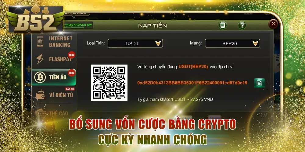Bổ sung vốn cược bằng crypto cực kỳ nhanh chóng