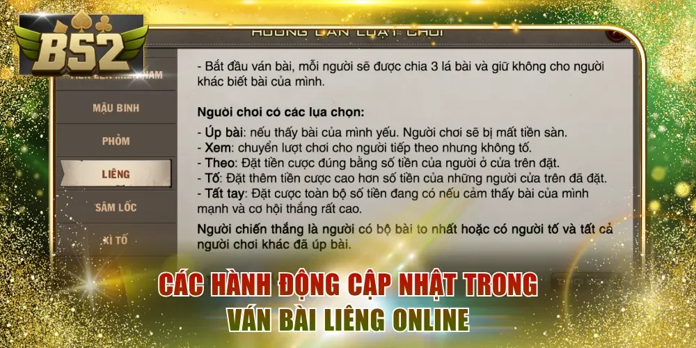 Các hành động cập nhật trong ván bài Liêng online